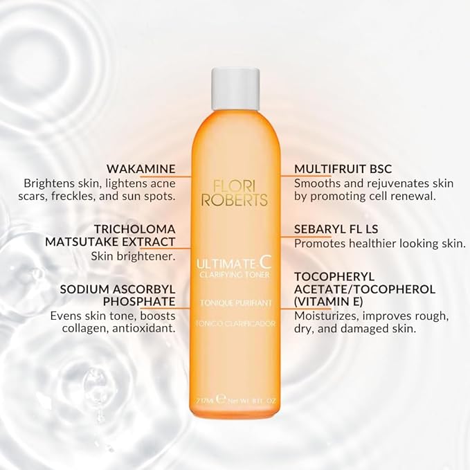 Ultimate-C Clarifying Toner by Flori Roberts, Facial Toner for Women of Color or Deeper Skin Tones, Protects Against Signs of Aging, Refreshing, Hydrating, Calming, Alcohol-Free
