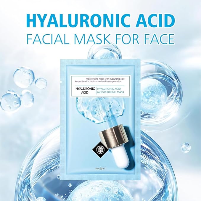 10 Sheets Face Mask Skincare Hyaluronic Acid Face Masks, Hydrating Face Masks Skin Care, Deeping Moisturizing Facial Masks for All Skys Types, Smoothing Party Spa Gift for Women