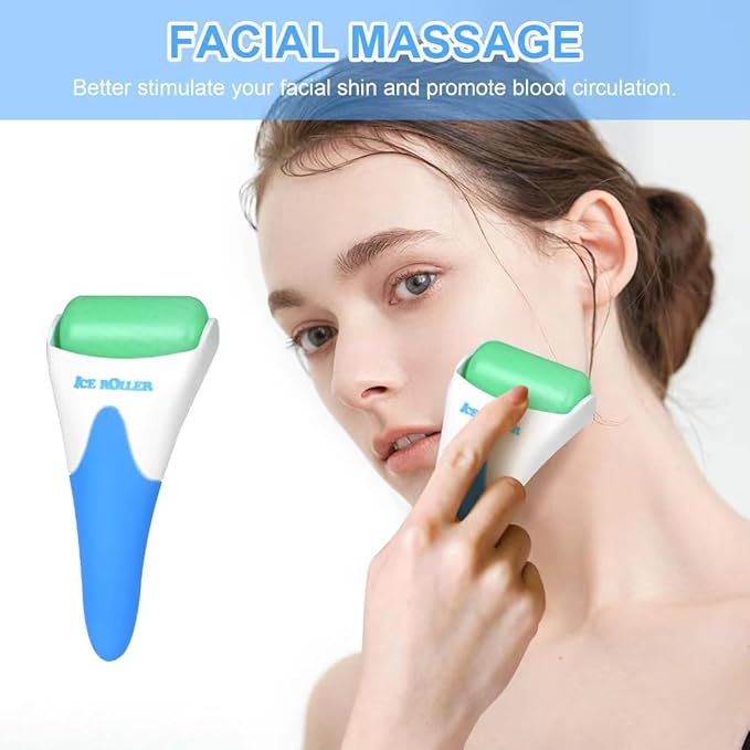 ONLYSKY BEAUTY Ice Roller Face Cooling Cold Roller for Body Eyes Face Skin Care Tools, Roller Cooling Roller for Women & Men(Blue Handle+Green Roller