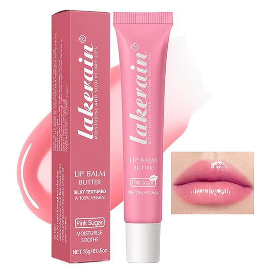 Erinde Lip Butter Balm, Moisture Hydration Lip Butter Gloss, Sheer Tinted Lip Mask and Lip Balm, Soothing Lip Treatment Care Makeup, Shine Lip Glow Oil for Dry, Chapped Lips, 06 Pink Sugar