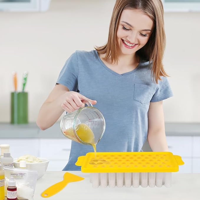 LotFancy Lip Balm Tubes with Filling Tray and Spatula, 50Pcs 5.5ml (3/16 Oz) Clear Lip Balm Containers with White Caps, BPA Free & Leak Free Lip Balm Making Kit