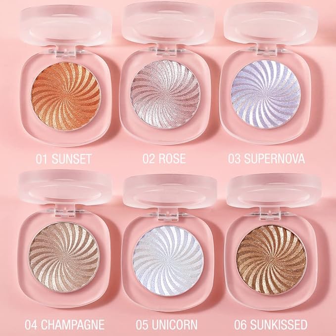 Cream Highlighter Makeup Palette, Glow Highlighters Makeup Powder, Suit for Cheeks, Body, Eyeshadow, Silver Light Pink Rose Gold Purple Champagne, Vegan, Talc Free (04)