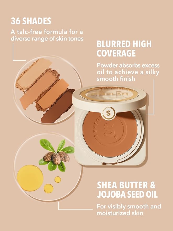 SHEGLAM SKin-Focus Full Coverage Powder Foundation Oil-Control Lightweight Face Pressed Powder Makeup-Mahogany