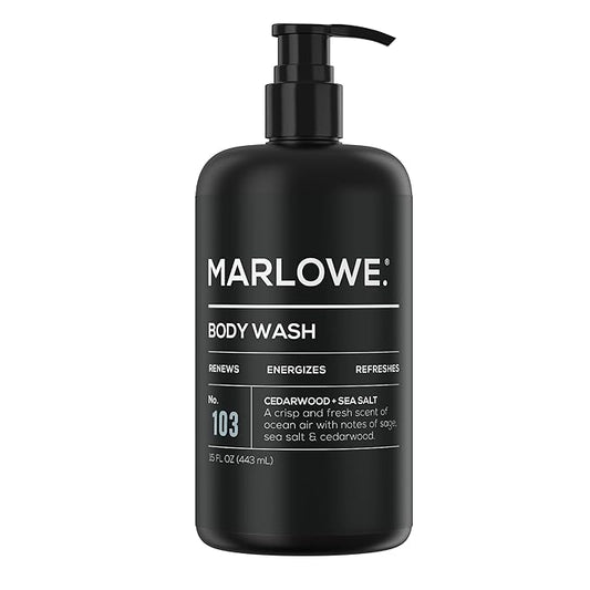 MARLOWE. No. 103 Body Wash 15 oz Pump, Cedarwood + Sea Salt, Energizing & Refreshing Shower Gel, Willow Bark & Green Tea Extracts, Cleanses, Moisturizes, Smooths & Nourishes, Fresh & Zesty Scent