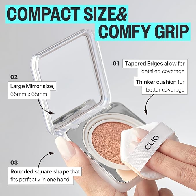 CLIO Kill Cover Founwear Cushion The Original – 20 Shades, Buildable Light to Medium Coverage, Natural Finish, Korean Makeup Foundation, Long-Lasting Skin Fit,19C LIGHT