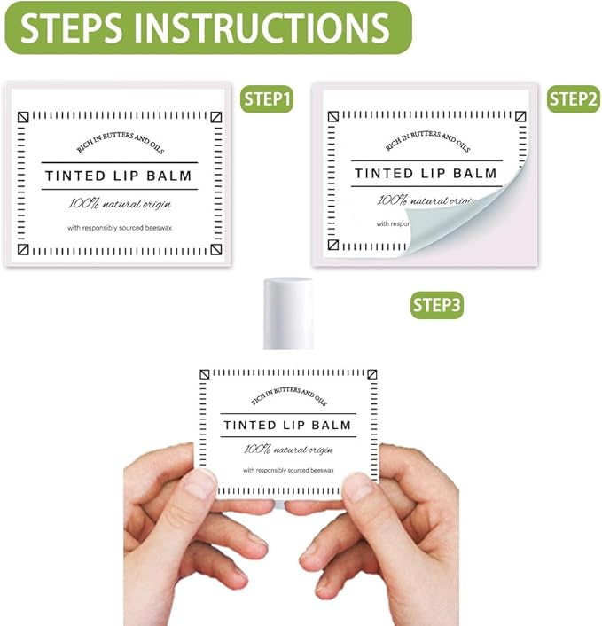 OLYCRAFT 100Pcs Self-Adhesive Lip Balm Tag Stickers 1.7x2.1 inch Waterproof Adhesive Label with Simple Label Rectangle Lipstick Tag Sticker for Lip Balm Container Tubes Lipstick Wrapping Decoration