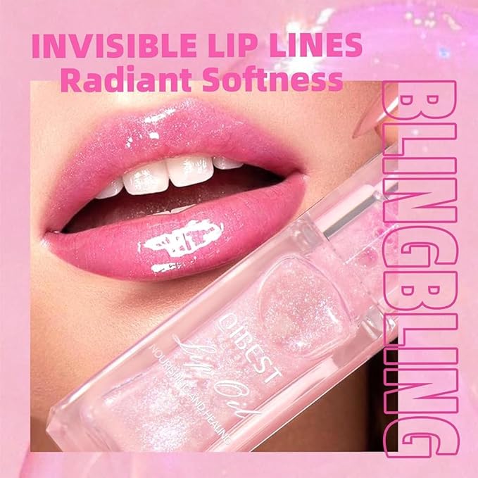 Hydrating Lip Glow Oil-Lip care oil- Lip Oil Tinted for Lip Care and Dry Lips-Prevents Dry Cracked-Non-sticky Big Brush Head-Lip Plumping -Lip Oil gloss tinted-Fresh Texture Lip Oil