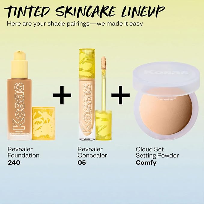 Kosas Revealer Skin-Improving Foundation with SPF 25 Protection - Hydrate, Brighten, Soothe, Plump, Protect Skin - Smoothing Texture, Natural Finish and Clean Formula - Medium Warm 240