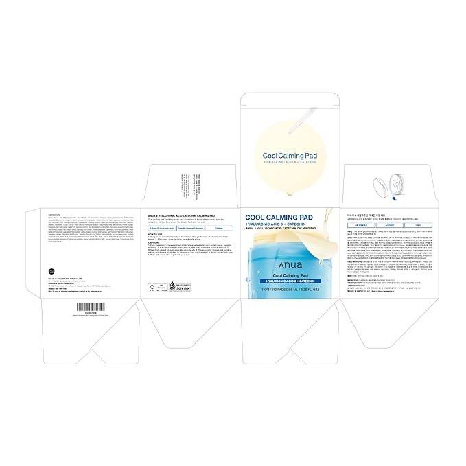 Anua 8 Hyaluronic Acid Catechin Calming Pad, Pore Care & Cooling Effect with Korean Toner pad, Quick & Easy Hydrating Daily Face Mask, Makeup Prep Routine, Korean Skin Care (185ml,110 Pads)