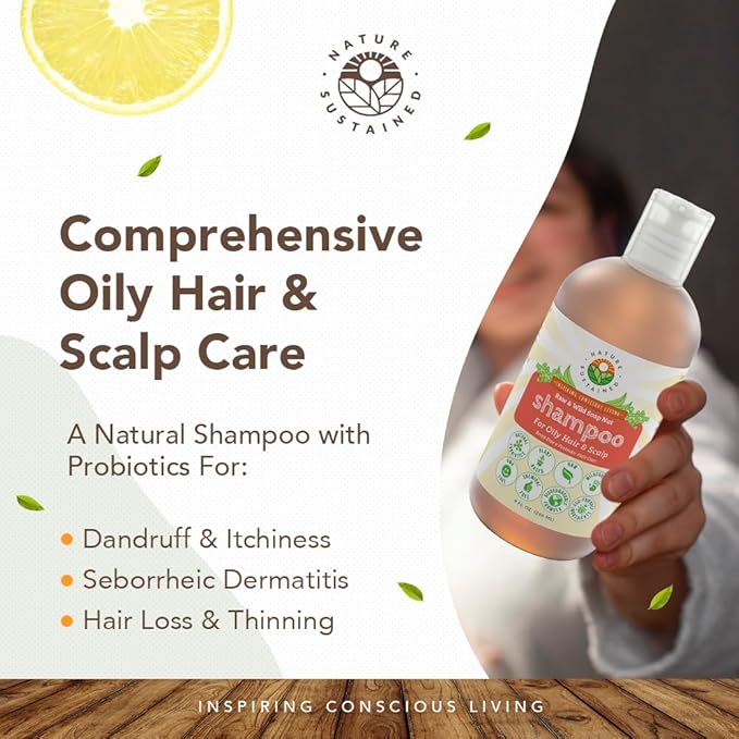 Natural Shampoo for Oily Hair & Scalp - Organic, Raw & Wildcrafted with Probiotics, Hypoallergenic & Sulfate Free Herbal Shampoo for Oil Control, Dandruff, Seborrheic Dermatitis - 9 Oz, Original