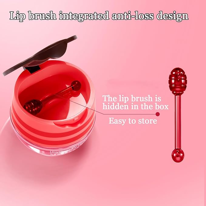 2 PCS Lip Balm Honey Pot, Honey & Strawberry Lip Sleeping Mask Vitamin E & Moisturizing Propolis Lip Balm with Stick, Prevention Dry and Cracked Lip Scrubs Exfoliator Lip Wrinkle