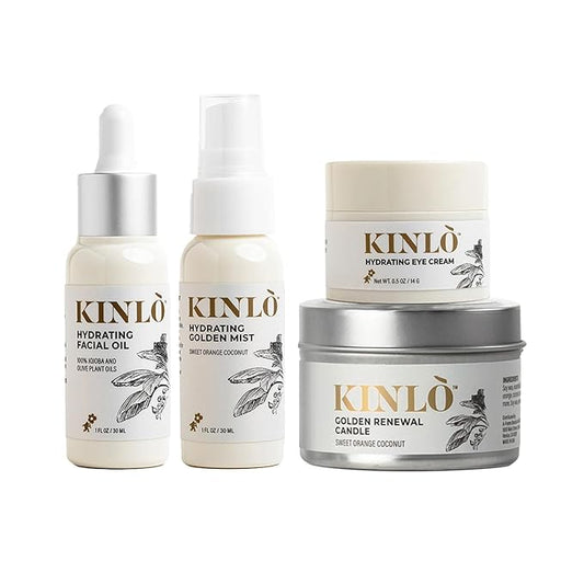 Kinlo Self Care Kit - Facial Oil, Facial Mist, Eye cream, Sweet Orange Coconut Scent Candle | Home SPA Gift Set Mother's Mother's day gift day gift | Black Owned Skincare | Made in USA