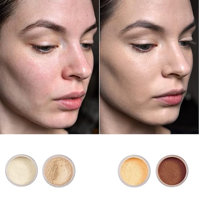 PHOERA Setting Powder and PHOERA Face Primer Makeup, Control Oil Brighten Skin Color Cover Blemish Whitening Face Setting Loose Powder(2 Pcs) (01 Translucent +makeup primer)