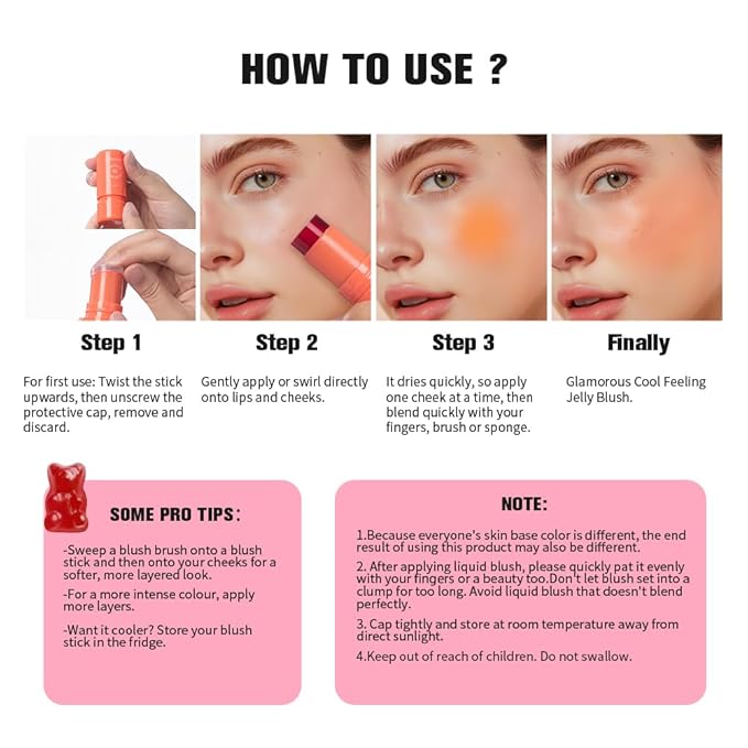 Multi-Use Cooling Water Jelly Blush/Lip Tint & Eye Shadow - Sheer Stain withBuildable Watercolor Finish - Long-Lasting Moisture - 1,000+ Swipes Per Stick - Jelly Texture for Lip & Cheek (Berry)