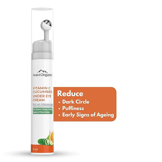 Vitamin C & Cucumber Under Eye Cream Gel Roll on Massager For Dark circles, Puffy Eyes