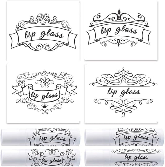 OLYCRAFT 100Pcs Self-Adhesive Lip Balm Tag Stickers 1.7x2.1 inch Vintage Damask Border Waterproof Adhesive Label with Word Lipstick Tag Sticker for Lip Balm Container Tubes Lipstick Wrapping Decor