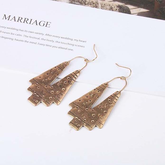 Zealmer Gold Geometric Earrings Statement Vintage Boho Ethnic Earrings Hollow Out Fan Shape Dangle Drop Earrings for Women Birthday Christmas Valentines Day Gift