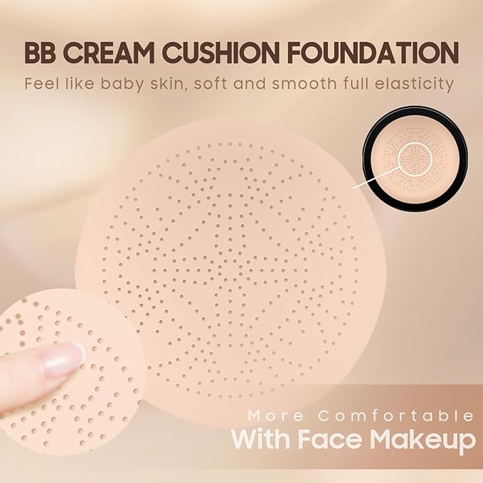 Air Cushion CC Cream Foundation - Mushroom Head BB Creams, Long Lasting Concealing Brightening, Moisturizer Face Cream,Facial Skin Care Makeup For All Skin Types (Ivory)