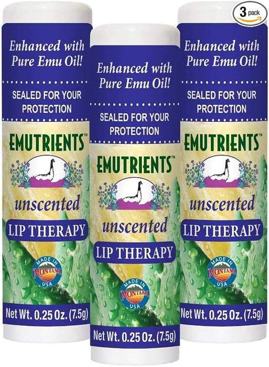 Montana Emu Ranch - Lip Therapy Lip Balm - 0.25 Ounce - Unscented - 3 Pack - Made with Pure Emu Oil
