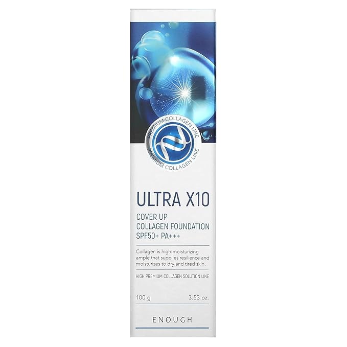 Enough Ultra 10X Cover Up Collagen Foundation, SPF 50+ PA+++, 21 Natural Beige, 3.53 oz (100 g)