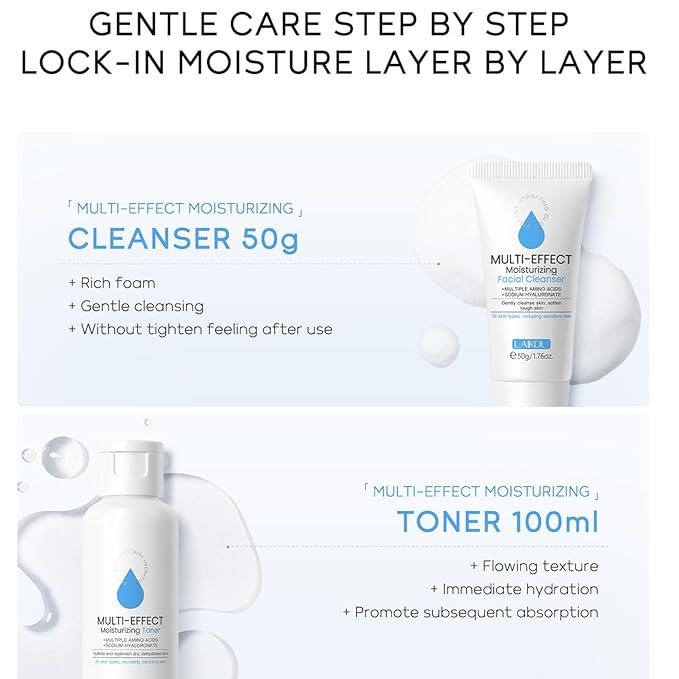 Generic Moisturizer Skin Care Set,5PCS Skincare Teen Girls Set,Long-Lasting Moisturizing Skincare SetWith Cleanser,Toner,Serum,Eye Cream,Cream,Strong moisturizing effect,For All Skin Types, Blue