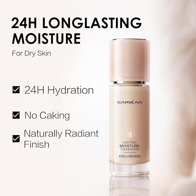 Lasting Moisture Foundation, 24H Longlasting Medium Coverage Dewy Finish Face Makeup, Poreless, Lightweight, Waterproof, Oil Free Liquid Foundation, P02