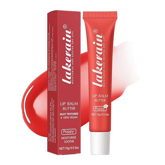 Lip Butter Balm, Day/Night Hydrating Lip Mask, Moisturizing Lip Balm Butter, Ultra-Nourishing Lip Care Moisturizer, Lip Butter Gloss Shine Lip Glow Oil Makeup#4 Poppy