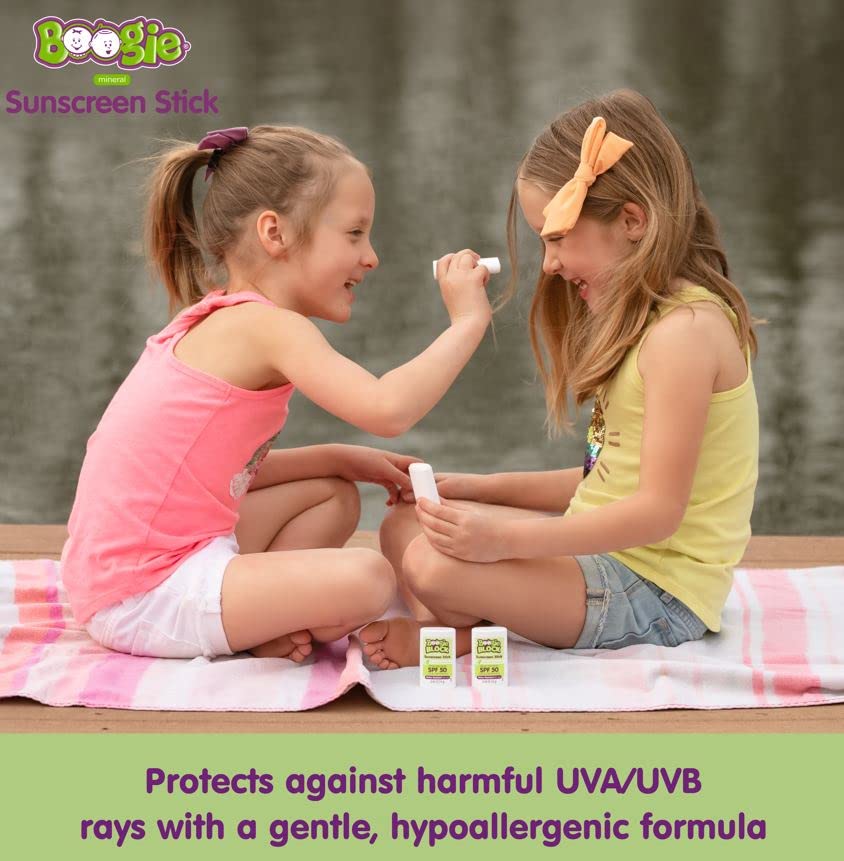 Baby Sunscreen Stick by Boogie Block, Mineral Sunscreen SPF 50, Travel Size Sunblock for Kids, Zinc Oxide, Water Resistant, Vegan, Fragrance Free Pack of 3