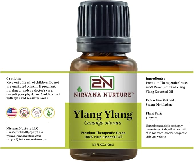 Ylang Ylang Essential Oil 100% Pure Premium Therapeutic Grade, Undiluted - Aromatherapy Diffuser for Calm and Relaxation, Skin Care, Hair Care