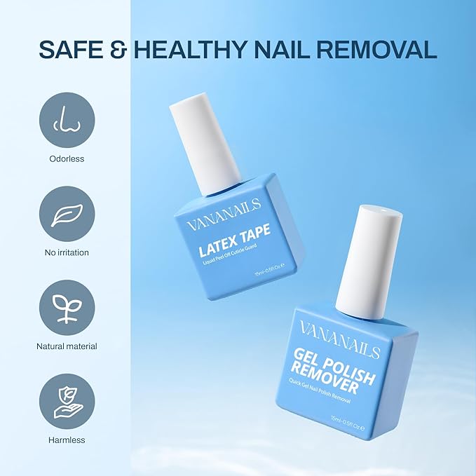 Gel Nail Polish Remover Kit: Gel Polish Remover for Nails with Liquid Peel off Latex Tape Nail Strengthener Cuticle Pusher Effective Remover for Nails in 5 mins No Soaking Or Wrapping