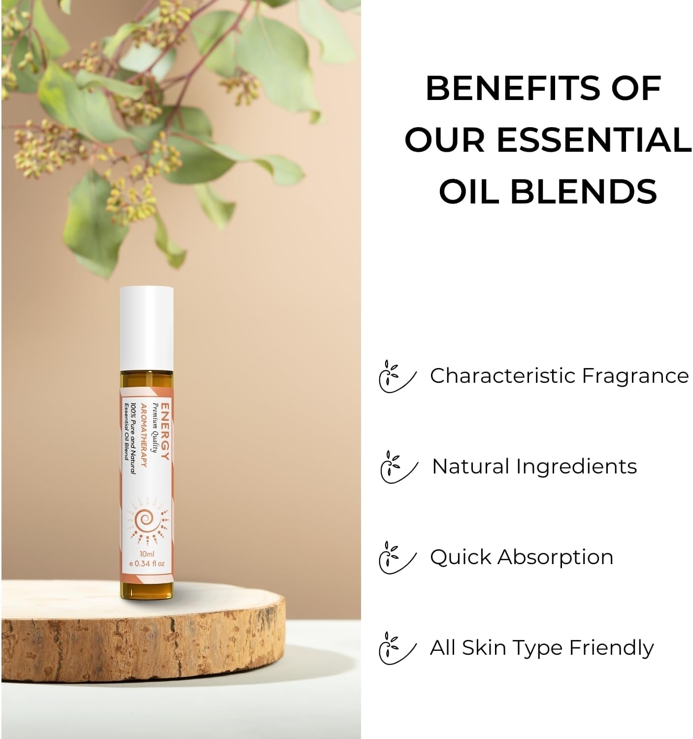 Benatu Energy Essential Oil Roll On Blend (with Clove, Lemon, Grapefruit Oil)- Travel Size Relaxing Roller for Body Topical Massage, Natural Scent Aromatherapy Gift for Women & Men 10ml