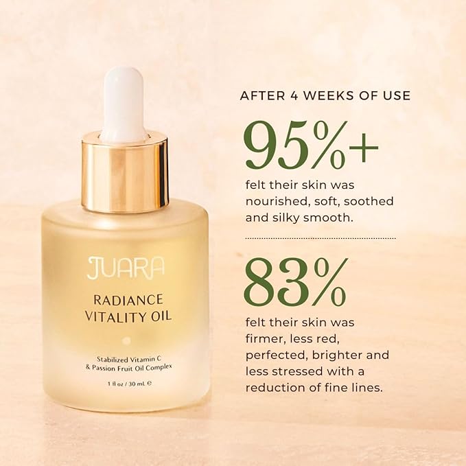 Juara – Radiance Vitality Oil | Deluxe Moisturizing Facial Treatment for All Skin Types | Anti-Aging Formula | Softens, Brightens, Nourishes, Hydrates | Cruelty Free, Paraben & Sulfate Free | 1 oz.