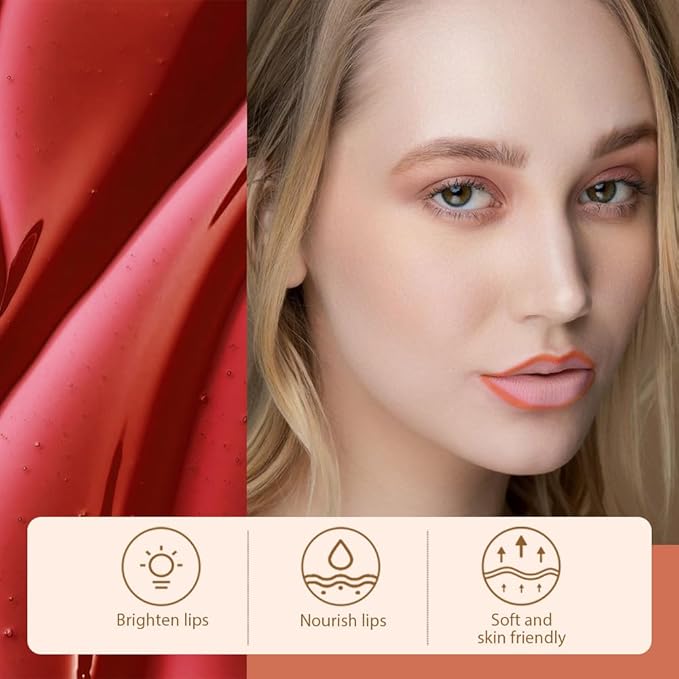 Peel Off Matte Liquid Lip Gloss Stain-Lip Liner with Tweezer, Orange Red Peel Off Lip Stain, Long Lasting & Waterproof Lipstick Tattoo, Transfer-Proof Lip Gloss for All Skin Types (07#, 1Pcs)