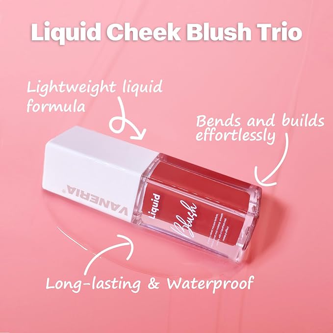 VANERIA Liquid Blush for Cheeks,Long lasting High Pigment Creme Blush,Multi-Use Makeup Blush Stick for Cheeks Lips Eyes,Natural Look Makeup Face Blushes.#1 (5g/0.17oz)