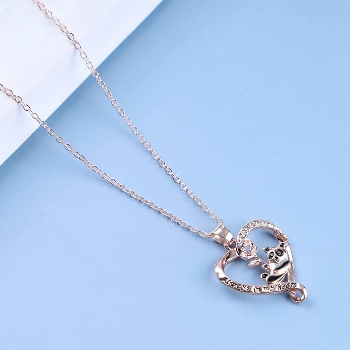 Silver Crystal Panda Necklace Choker Vintage Heart Panda Pendant Cute Animal Necklace Charm Jewelry I Love You Forever Birthday Gifts for Kids Women and Girls