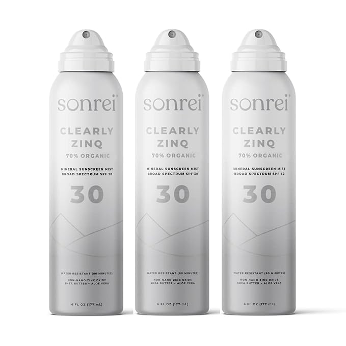 Sonrei Clearly ZinQโข Mineral Sunscreen Mist | SPF 30, Broad Spectrum, Transparent | Vegan, Water Resistance, Non-Greasy | Ideal for Face & Body (6 Fl Oz (Pack of 3))