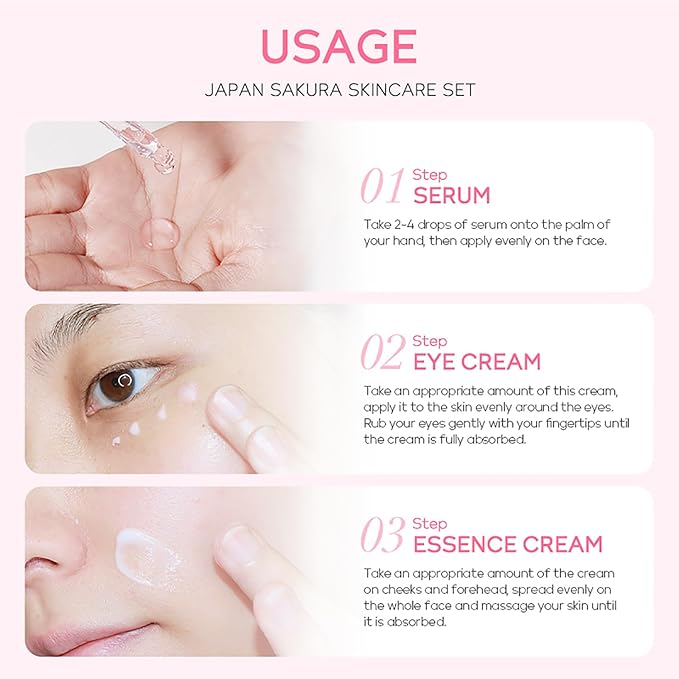 Skin Care Set JAPAN SAKURA Women Beauty Gift Sets Skin Care Kit with Serum, Eye Cream, Face Cream Travel Kit for Women Wife Mom Teen Girls TSA-friendly Sizes Birthday Gift 3pcs