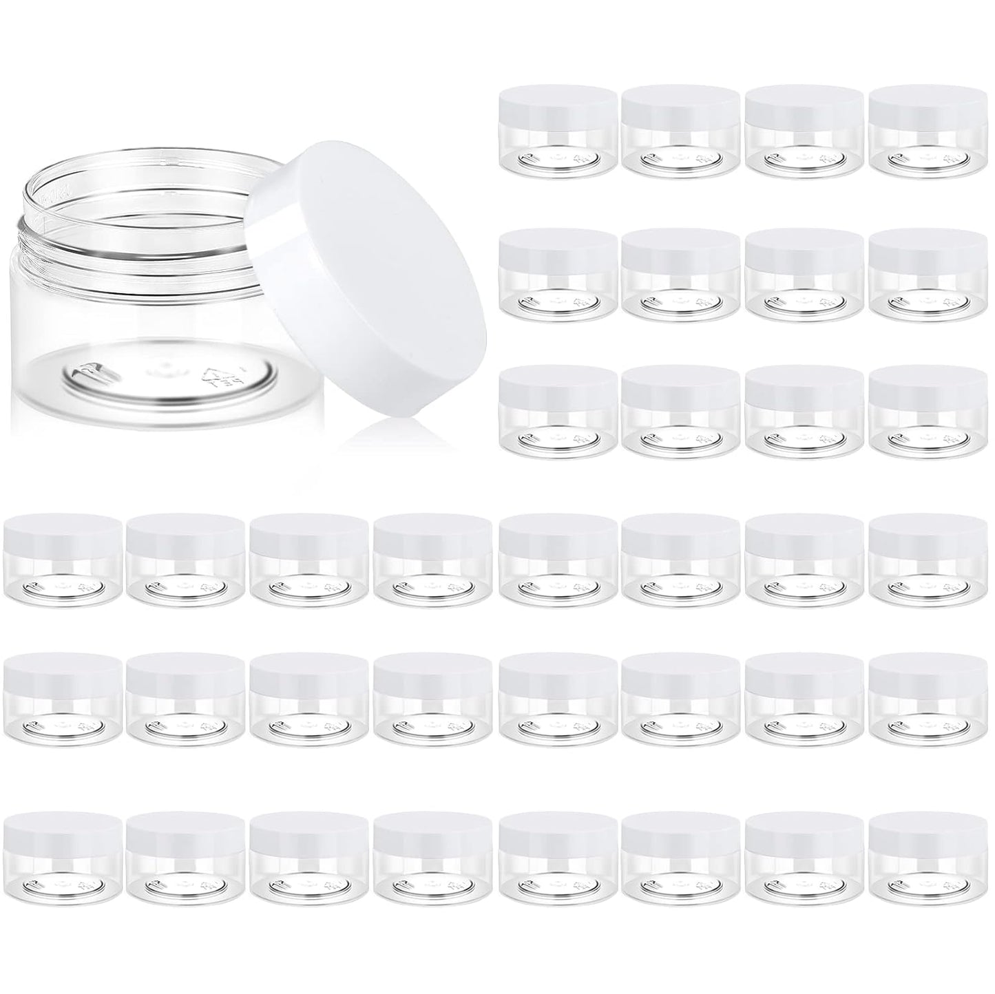 Eternal Moment 36 Pack 1 OZ Plastic Jars Round Clear Cosmetic Container Jars with White Lids, Perfect for Lotion, Slime,Cream, Ointments, Makeup, Eye Shadow, Samples, Pot, Travel Storage