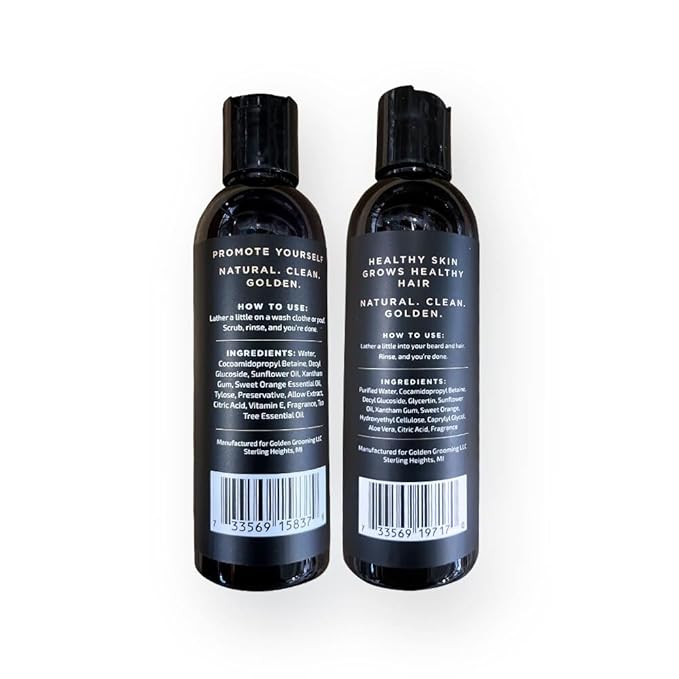 Golden Grooming Co. 3-in-1 Men's Body Wash - Hair & Beard Shampoo - Cleanses, Hydrates, Softens - Body Wash for All Skin Types - Refreshing Scent - 4FL Oz (Pack of 2)
