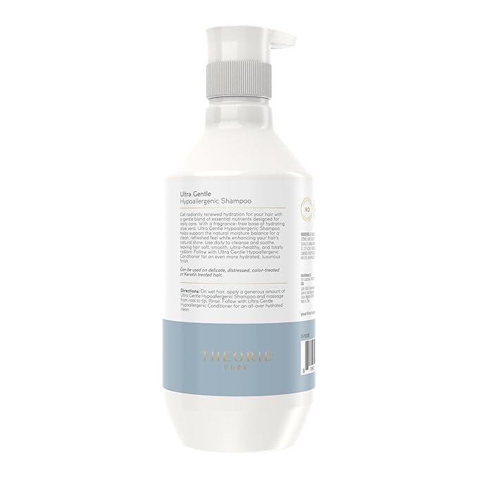 Theorie PURE Ultra Gentle Hypoallergenic Shampoo โ Plant-Based & Vegan โ Fragrance-Free โ Designed for Delicate Scalp Care โ Pump Bottle โ 400mL