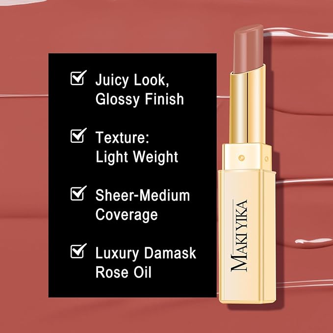 MAKI YIKA Moisture Nude Lipstick for Women Hydrate Lip Balm for Dry Cracked Lips Weightless Glossy Lip Color Juicy Finish,MA055 Mica Nude