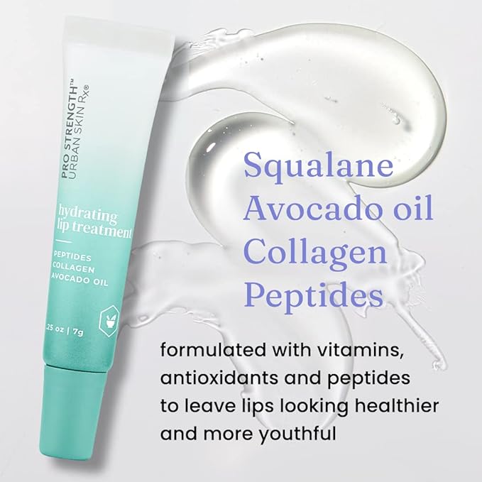 Urban Skin Rx® Pro Strength Hydrating Collagen & Peptides Daily Lip Treatment, Non-Sticky, Clear, Ultra-Moisturizing Balm, Smooths, Softens & Plumps for a Healthier & More Youthful Appearance, 0.25g
