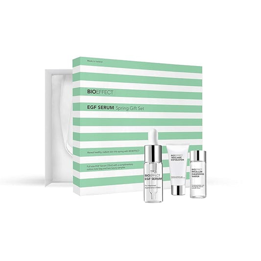 BIOEFFECT EGF Serum Gift Set with mini Volcanic Exfoliator and Micellar Water, Anti-Aging, Hydrating, Wrinkle-Fighting Facial Skin-Care with Growth Factor and Hyaluronic Acid plus Free Tote Bag
