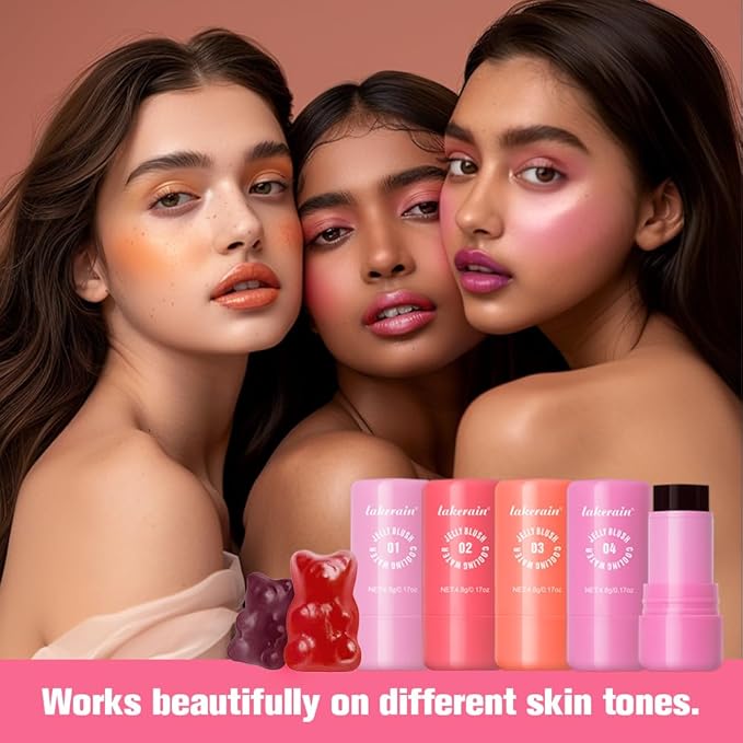 Multi-Use Cooling Water Jelly Blush/Lip Tint & Eye Shadow - Sheer Stain withBuildable Watercolor Finish - Long-Lasting Moisture - 1,000+ Swipes Per Stick - Jelly Texture for Lip & Cheek (Poppy Pink)