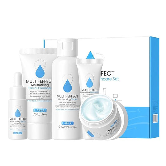 Generic Moisturizer Skin Care Set,5PCS Skincare Teen Girls Set,Long-Lasting Moisturizing Skincare SetWith Cleanser,Toner,Serum,Eye Cream,Cream,Strong moisturizing effect,For All Skin Types, Blue