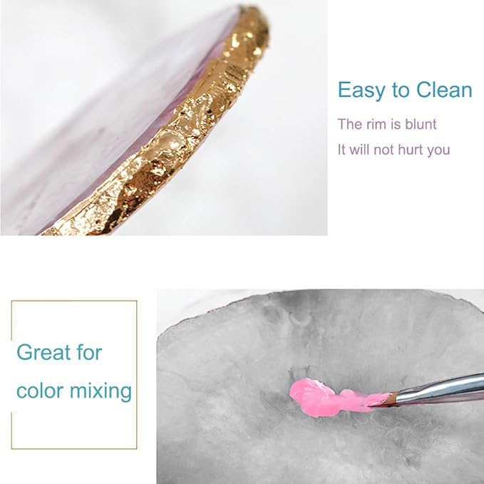 Kalolary Resin Stone Nail Art Palette, Nail Art Cosmetic Mixing Palette Color Mixing Pigment Plate Polish Holder Drawing Color Palette Nail Art Painting Gel Palette Manicure Tool (White)