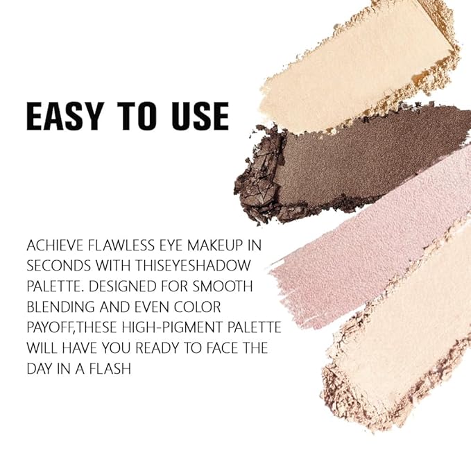 4 Colors Beige Nude Brown Pink Yellow Eye Shadow Powder Palette Makeup, Neutral Travel Matte Shimmer Creme QuadsEyeshadow Palette for Women Highly Pigmented Waterproof, paleta de sombras de ojos 01