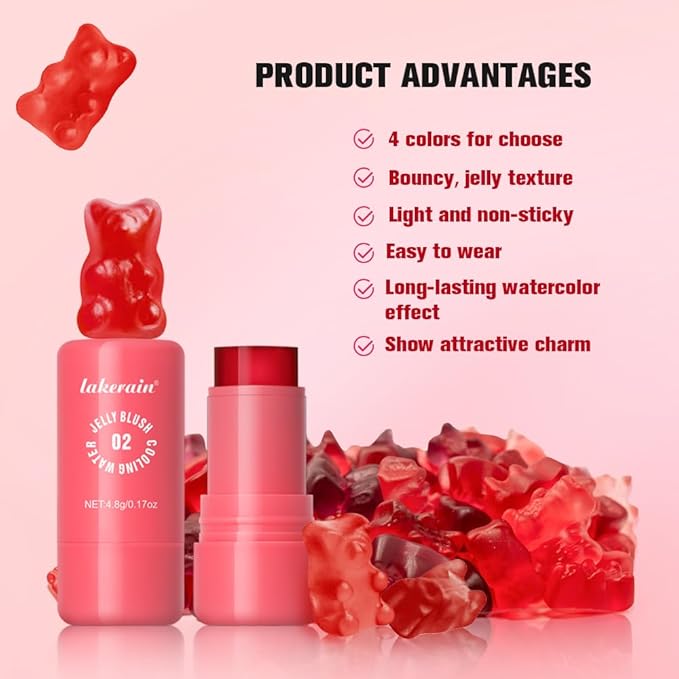 Multi-Use Cooling Water Jelly Blush/Lip Tint & Eye Shadow - Sheer Stain withBuildable Watercolor Finish - Long-Lasting Moisture - 1,000+ Swipes Per Stick - Jelly Texture for Lip & Cheek (Poppy Pink)