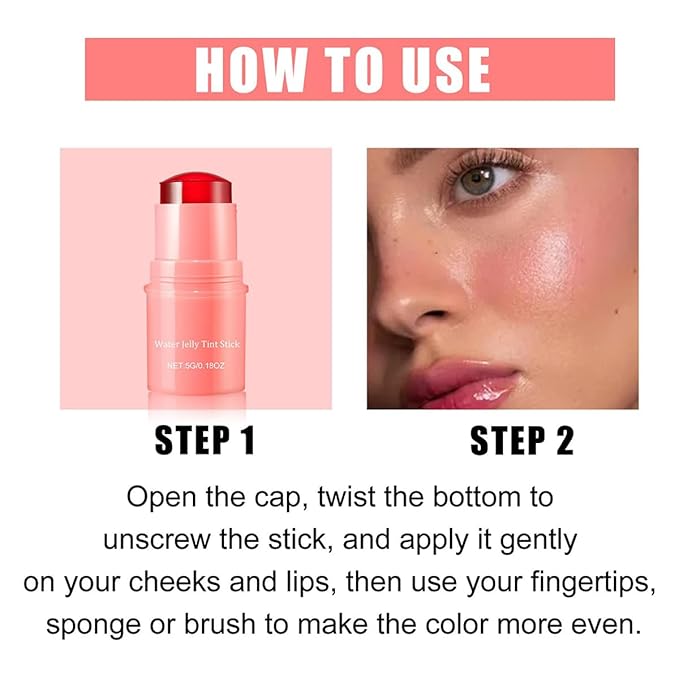 Milk Cooling Water Jelly Tint Blush Stick Face Makeup, Sheer Lip & Cheek Stain, Buildable Watercolor Finish,Vegan, Cruelty Free - 0.18 fl oz (POPPY PINK)