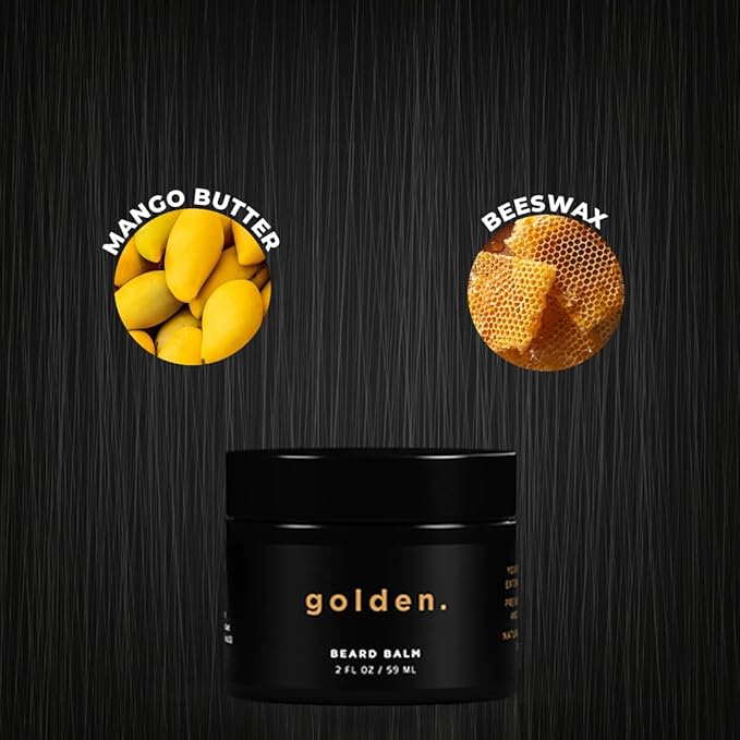 Golden Grooming Co. Beard Balm for Men - Strengthens & Softens Beards and Mustaches - Adds Shine & Tames Flyaway Hair, Beard Styling Balm with Argan Oil - Peppermint Scent - 2 Ounce
